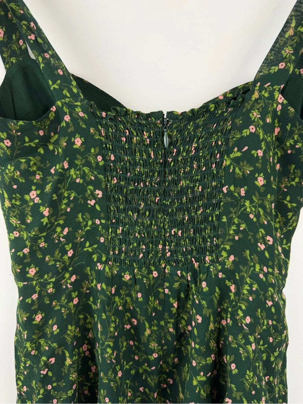 Reformation Green Floral Tie-Shoulder Mini Dress